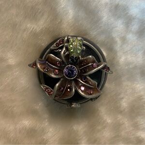 🍀JAY STRONGWATER SWAROVSKI CRYSTALS MINI ROUND ENAMEL FLOWERED COVER BOX